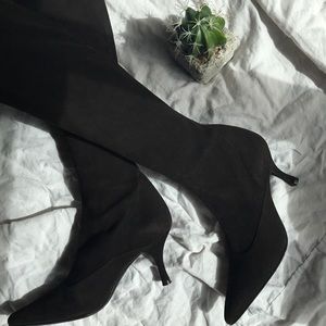 Stuart Weitzman Knee High Heel Boot in Brown Suede